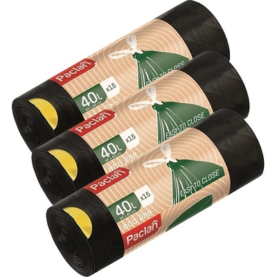 Výhodná sada PACLAN Vrecia na odpad ECO LINE zaťahovacie uši, 40L - 15ks, 25µ, LDPE-3ks