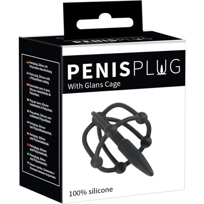 Penisplug – silikónová klietka na žaluď s kolíkom do močovej trubice čierna