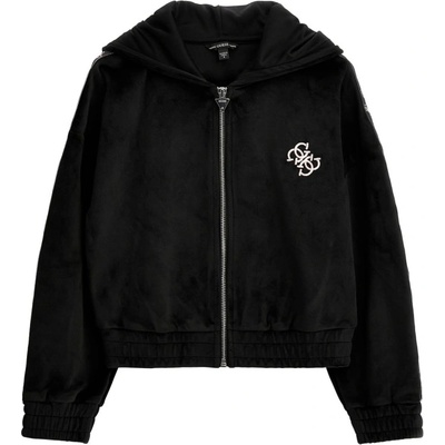 GUESS Плюшен суичър в черно за момиче с розово лого Guess