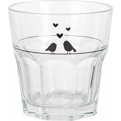 Clayre & Eef Sklenička s ptáčky a srdíčky Love Birds Ø 8*8 cm 200 ml