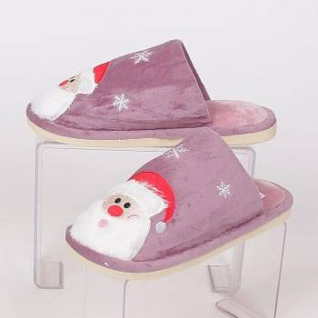 Image 1 of Дамски коледни пантофи в лилаво с бродерия Дядо Коледа