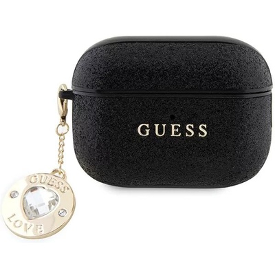 Guess GUAP2PGEHCDK калъф за AirPods Pro 2 черен с фиксирани блестящи сърца и диамантен висулка (GUAP2PGEHCDK)
