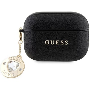 Guess GUAP2PGEHCDK калъф за AirPods Pro 2 черен с фиксирани блестящи сърца и диамантен висулка (GUAP2PGEHCDK)