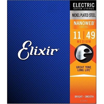 Elixir Струни за електрическа китара 6 струнна 12102 NANOWEB Steel Medium 11-49 by ELIXIR