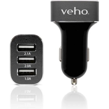 Veho Car Charger USB 5.1A - зарядно за кола (5.1 Ампера) с 3 USB изхода за смартфони и таблети (черен)