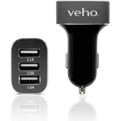 Veho Car Charger USB 5.1A - зарядно за кола (5.1 Ампера) с 3 USB изхода за смартфони и таблети (черен)