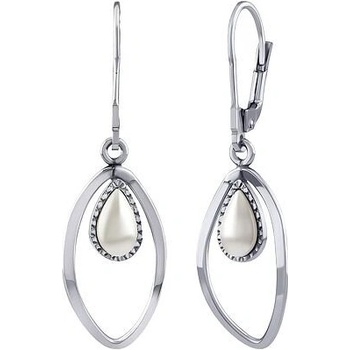 Silvego Strieborné visiace oválne náušnice Moana s pravou perlou STF5367EPW
