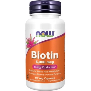 NOW Хранителна добавка Now - Biotin, 5000 mcg, 60 растителни капсули