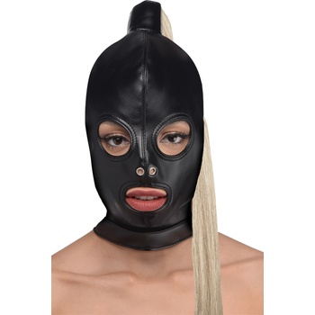 Image 1 of Strict Blonde Ponytail Bondage Hood Black