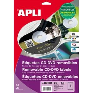 APLI Етикет, cd/dvd, a4, матов, сменяем, apli 02001 (02001)
