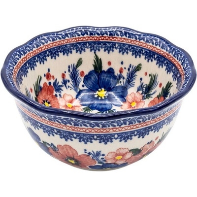 Clayre & Eef Keramická miska s květy a vlnitým okrajem Blooming Blue 13 x 7 cm