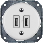 Bohemia Design -Порцеланова ретро USB захранваща розетка без рамка 2x USB-A бяла (BF0022)