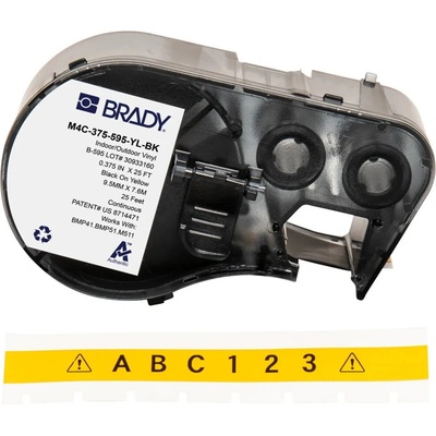 Brady M4C-375-595-YL-BK / 170844, 9.53 mm x 7.62 m, Винил, черен печат / жълт фон (170844)
