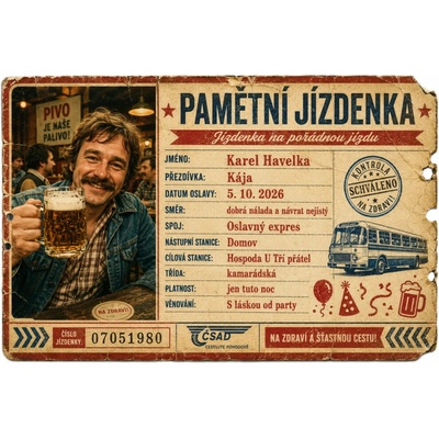 Bezvadary.cz | Vtipný narozeninový dárek pro kamaráda – pamětní jízdenka s vlastní fotkou - A4 (30x21cm) jízdenka 5