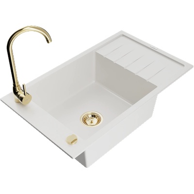 Mexen Elias мивка гранитна 1-камерна с отцедник и кухненски смесител Telma, бял - 6511-20-670200-50 (6511-20-670200-50)