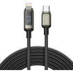 Lito - Кабел за данни (LD15) - Type-C към Lightning, бързо зареждане, плетен найлон, 60W, LED дисплей - Черен