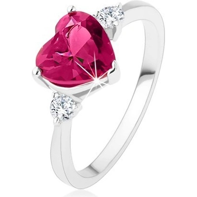 Šperky eshop zásnubní prsten růžové zirkonové srdce dva čiré kamínky stříbro 925 SP42.19