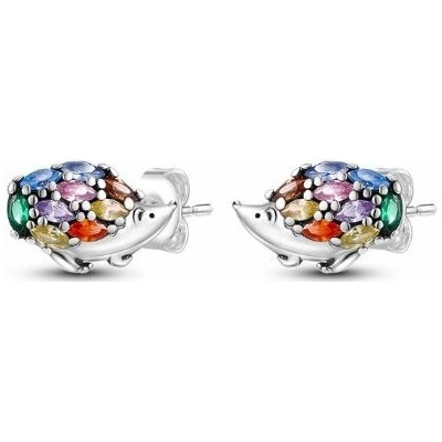 Prosperk stříbrné náušnice ježek s barevnými kamínky S0016