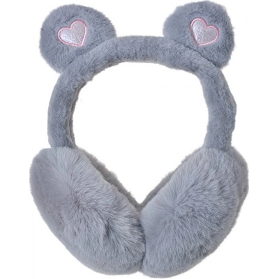 Šedé dětské klapky na uši s medvědími oušky se srdíčkem