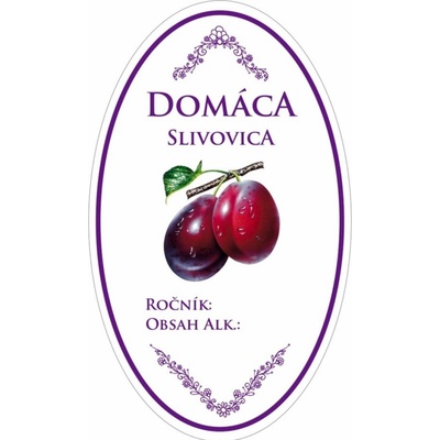 Samolepka na fľašu DOMÁCA SLIVOVICA (16ks) – biely ovál