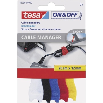 TESA On & Off 55236-00-00 káblový manažér na suchý zips na spojovanie háčiková a flaušová časť d x š 200 mm x 12 mm farebná 5 ks 55236-00-00