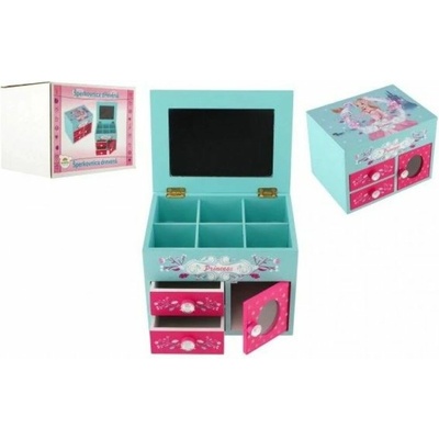 Skříňka šperkovnice Princess 3 zásuvky odklápěcí vrch se zrcátkem dřevo 16x12,5x12cm v krabici – Hledejceny.cz