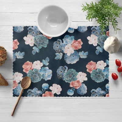 Biante Teflónové prestieranie TF-060 Modré a červené ruže na tmavo modrom 30x40 cm