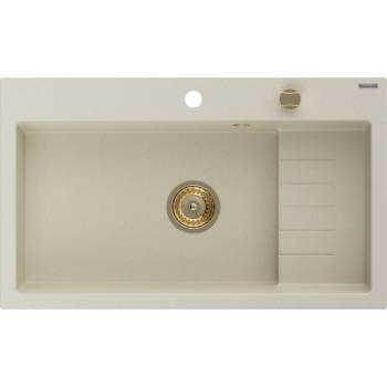 Mexen Omar гранитна мивка с 1 отделение 800 x 480 мм, бежова, златен сифон - 6520801005-69-G (6520801005-69-G)