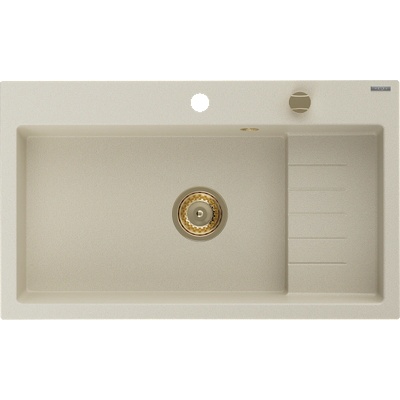 Mexen Omar гранитна мивка с 1 отделение 800 x 480 мм, бежова, златен сифон - 6520801005-69-G (6520801005-69-G)