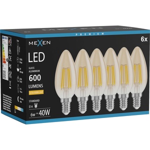 Mexen Vintis 6x LED крушка филамент E14, C35, 6W, Топла - 2200K, 600 lm, кехлибар (L154-E14-0622-50x06)