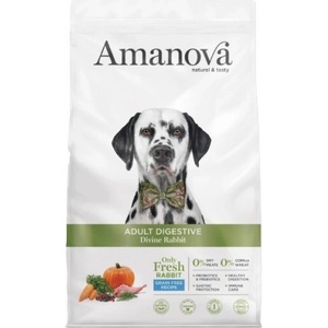 Amanova adult digestive divine rabbit - пълноценна храна за пораснали кучета от средни и едри породи с чувствително храносмилане, със Заек и тиква - 10 кг, Испания - 33208