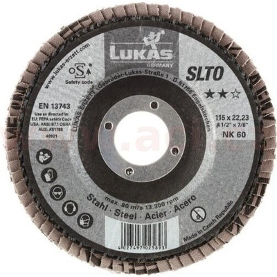 Lamelový kotouč šikmý 125 mm (pro Inox/ocel, ocel, litina) hrubost P80, LUKAS (Německo) ACI SH K0051