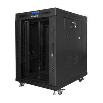 Lanberg Комуникационен шкаф, Lanberg rack cabinet 19" free-standing 15U/800x1000 (flat pack) with glass door lcd black v2 (FF01-8015-12BL)