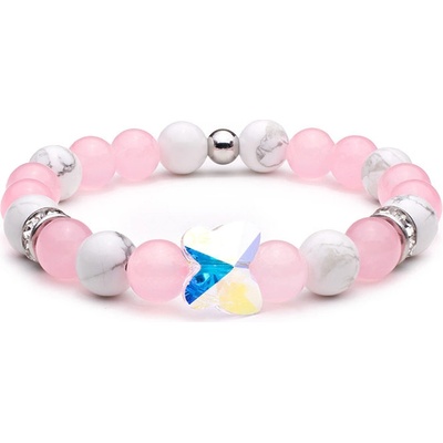 BudNej minerální náramek MOTÝL Swarovski z howlitu a jadeitu MN1136