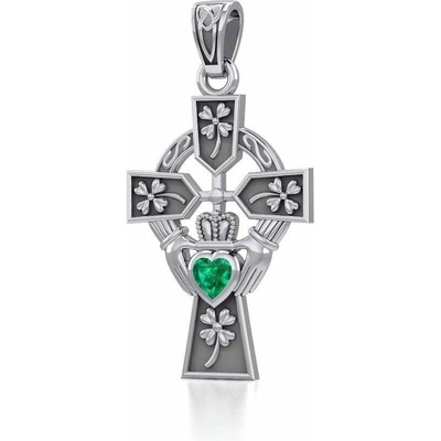 Fantasy Šperky Stříbrný přívěsek Claddagh keltský kříž se čtyřlístkem P3433