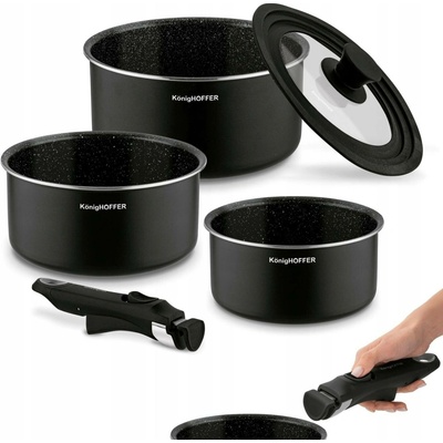 Sada hrnců s odnímatelnou rukojetí pro plynový sporák Konighoffer Spinel Black 4 ks