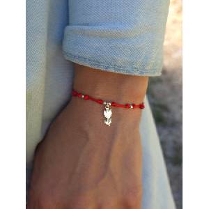 Kathryn' s Bracelets Дамска гривна със сребърно Цвете и Червен конец (ДГСЦ)