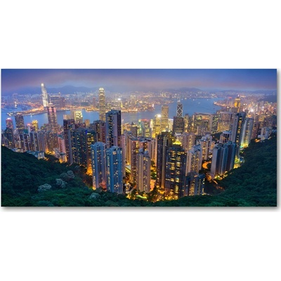 Moderný sklenený obraz z fotografie nočné Hongkong 100x50 cm