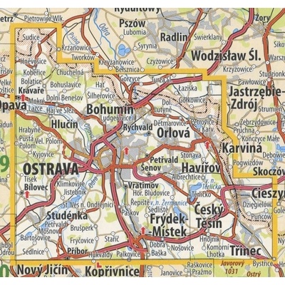 KČT 61-62 Ostravsko - nástěnná turistická mapa 90 x 60 cm Varianta: mapa v dřevěném rámu, Provedení: Ticiago černý