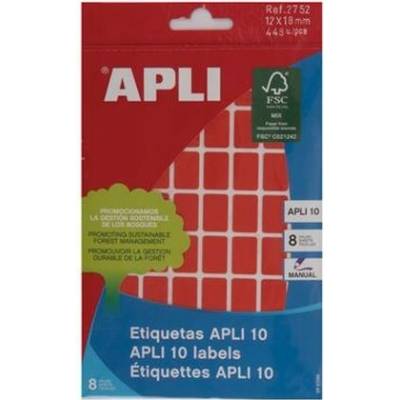Etikety, 12x18 mm, ručne popisovateľné, farebné, APLI, červené, 448 etikiet/bal