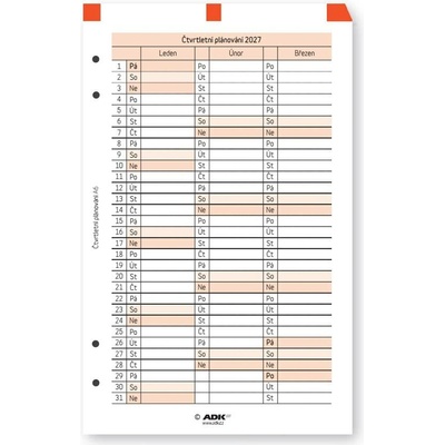 ADK Formulář Čtvrtletní plánování A6 2027 2 listy