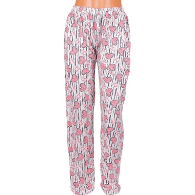 Дамски панталон-пижама в бяло с червени сърца