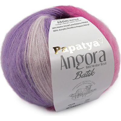 Pletací příze Papatya Angora Batik 100 g, střední, 7 (69) fialovorůžová pudrová