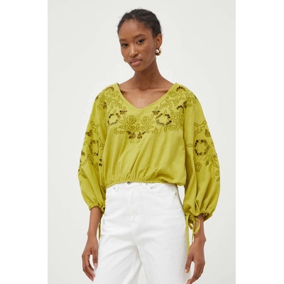 ANSWEAR Памучна блуза Answear Lab дамска в зелено с апликация (90760.1KK)