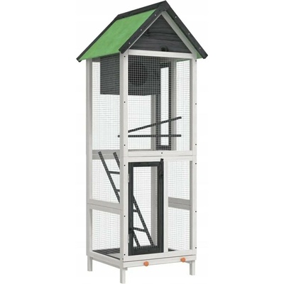 vidaXL Klec pro ptáky šedá masivní borovicové dřevo 60 x 58,5 x 160 cm
