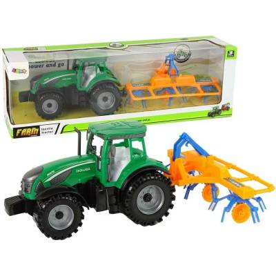 LEANToys Zelený traktor s obracečkou sena pro děti