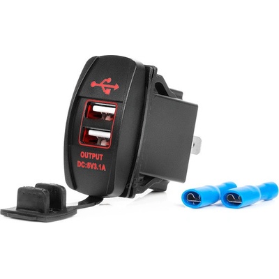 Vodotěsná nabíječka na telefon ve tvaru lodi s ČERVENÝM LED podsvícením 2xUSB 12/24V AMIO-04228, , ,