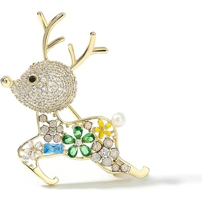 Éternelle vánoční brož Swarovski Elements Rudolf 4 vánoční sob B2055-XR04933 barevná/více barev