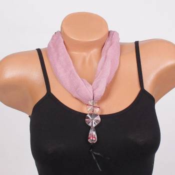 Image 1 of Фишу-колие в цвят пепел от рози с прозрачни висулки