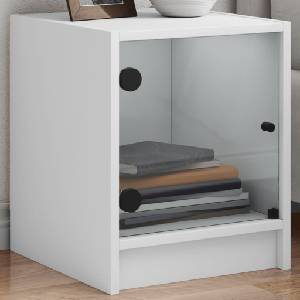 vidaXL Нощни шкафчета със стъклени врати 2 бр бяло 35x37x42 см (836344)